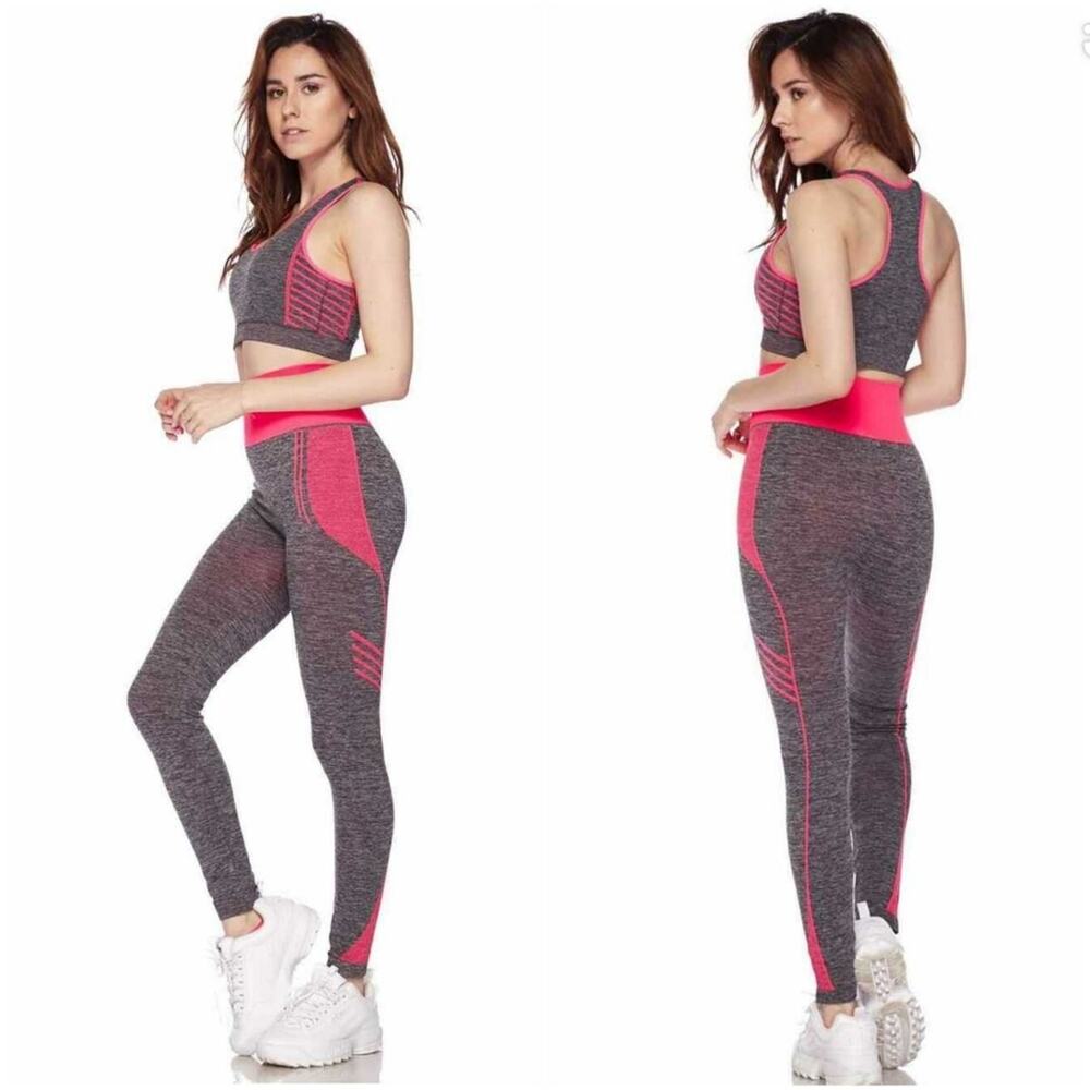 🔥 Seamless Athletic Heathered Grey and Pink Leggings Women's Size Small